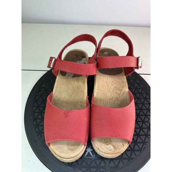 Mia Anja Swedish Leather Peep Toe Clog Sandals Red Sz. 37 (6.5) - Picture 1 of 10